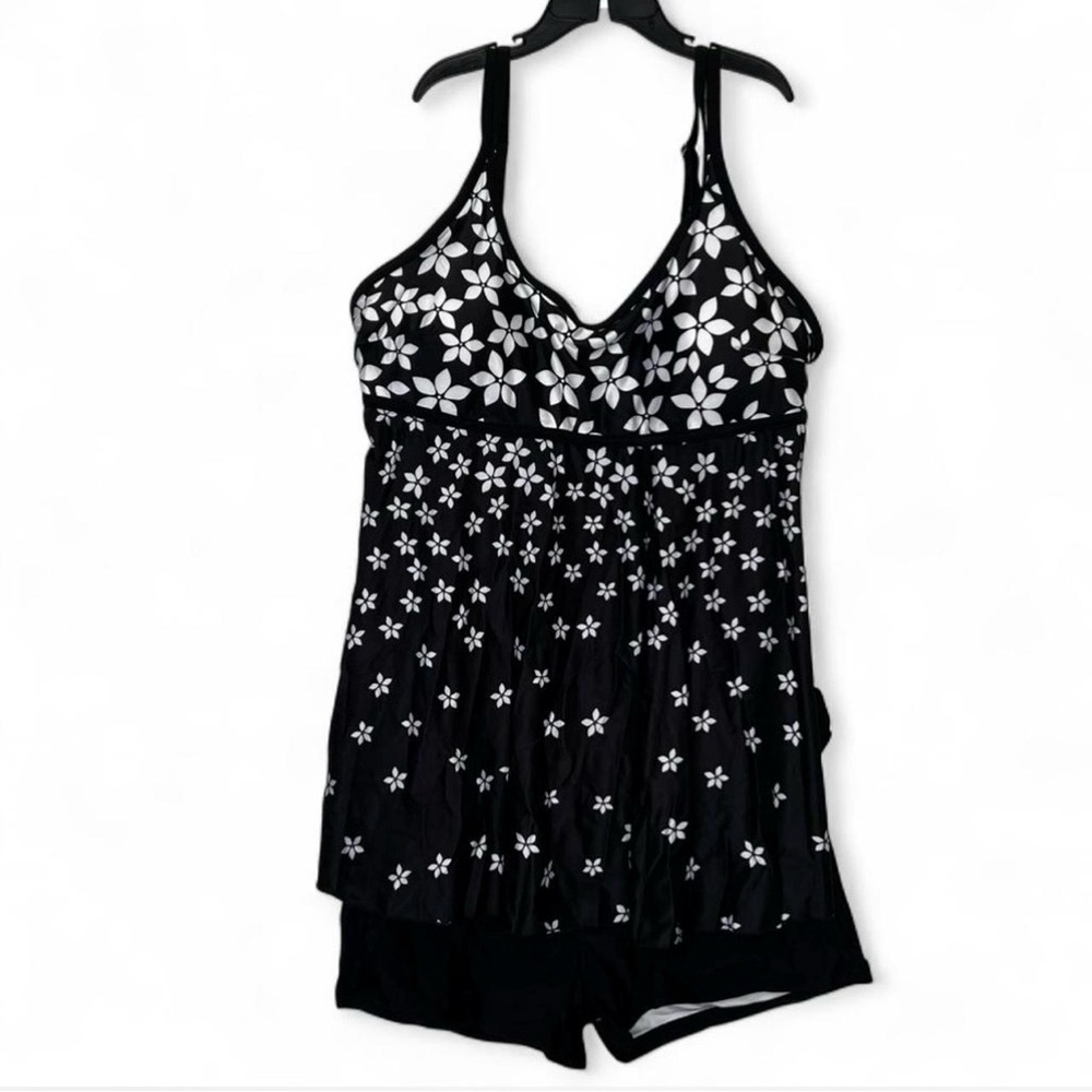 🐞Black and White Floral Tankini Set - XXL